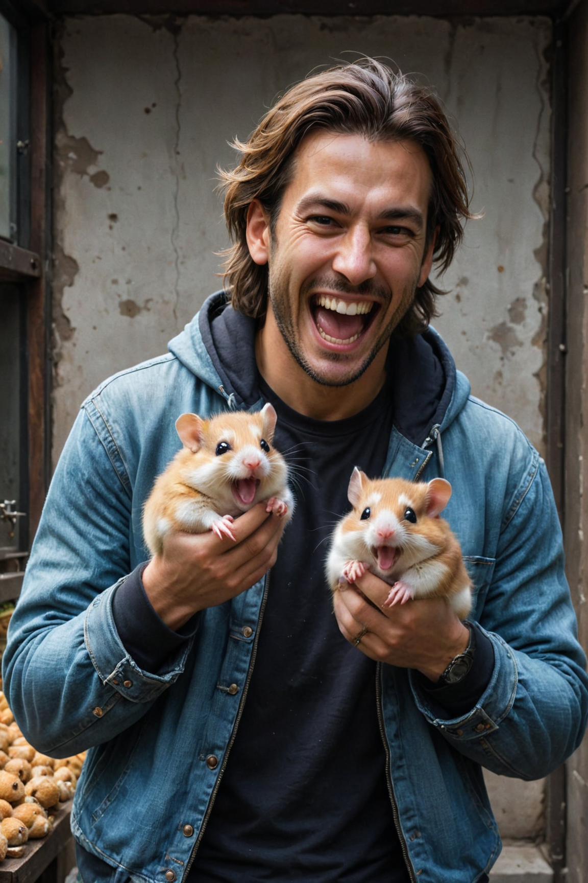 20240223072201 834272841 by ((( Ayami Kojima ) and  Dorina Costras ) and  Michael Garmash ) and  Emiliano Ponzi ,  man holding up two cute hamsters while.png